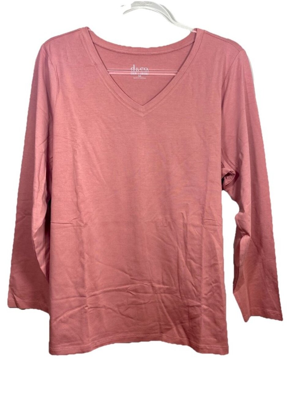 Denim & Co Size 1X Pink Mauve V Neck Stretch Long Sleeve Tunic Top NEW